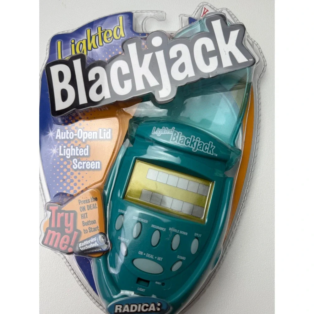 Radica Lighted Blackjack Handheld Electronic Game 74005 Teal Auto-Open Lid NEW